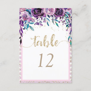 Purple Floral Champagne Table Number Seating Chart
