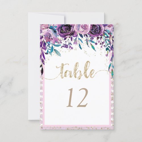 Purple Floral Champagne Table Number Seating Chart