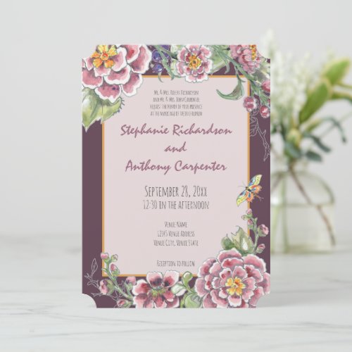 Purple Floral Chinoiserie Watercolor Wedding Invitation