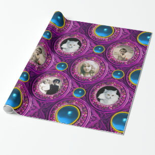 PURPLE FLORAL CHRISTMAS CROWN,BLUE GEM PHOTO FRAME WRAPPING PAPER
