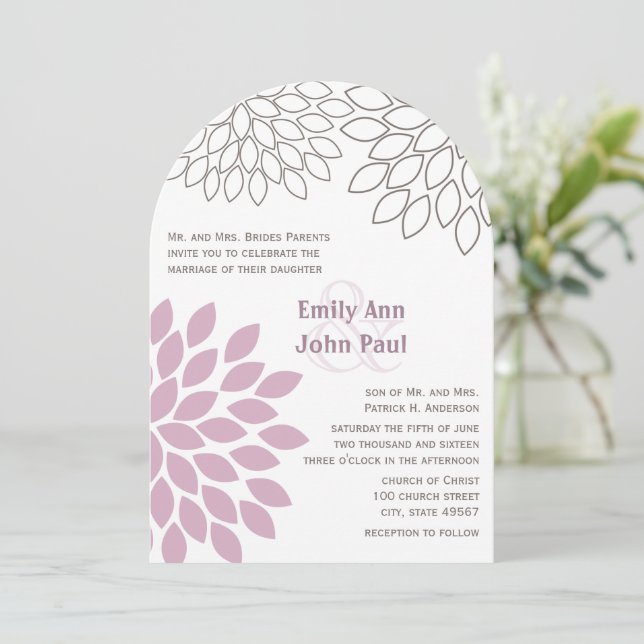 Purple Floral Chrysanthemum Wedding Invitations (Standing Front)