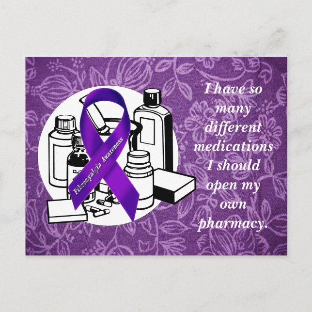 Purple Floral Cloth - Fibromyalgia Awareness Postcard (Front)