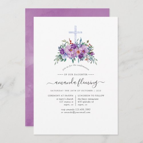 Purple Floral Confirmation Invitation