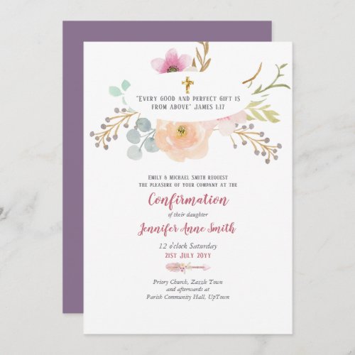 Purple Floral Confirmation Invitation Catholic