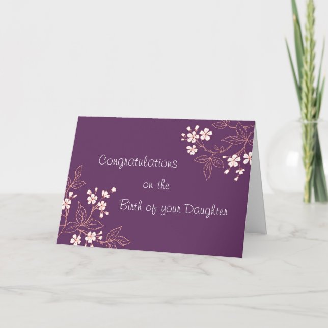 Purple Floral Congratulations New Baby Girl Card (Front)