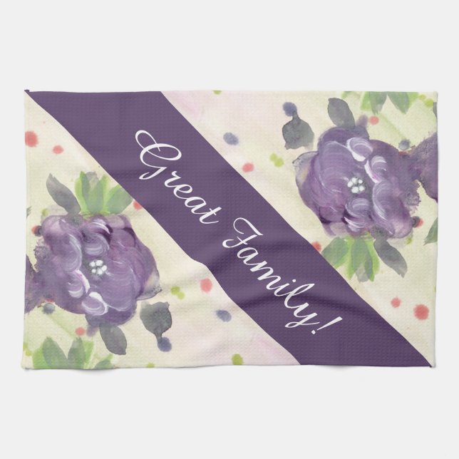 Purple floral cotton Tea Towel (Horizontal)
