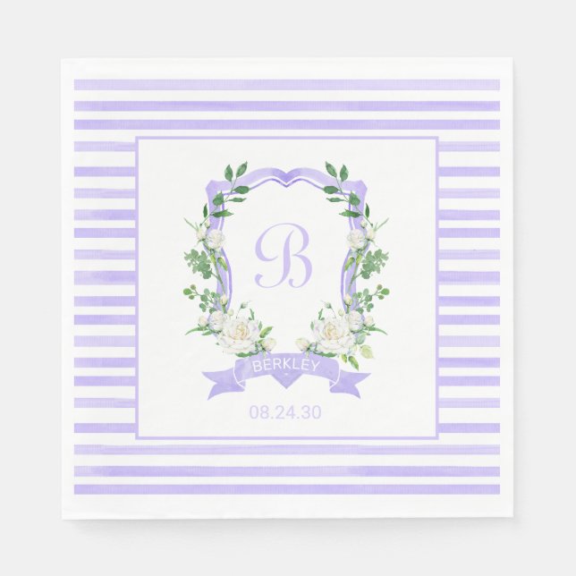 Purple Floral Crest Baby Shower Napkins (Front)