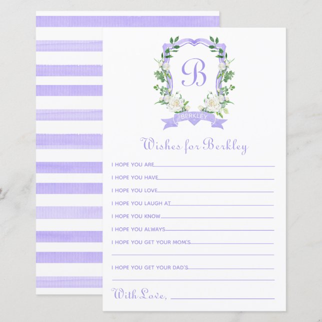 Purple Floral Crest Wishes for Baby (Front/Back)