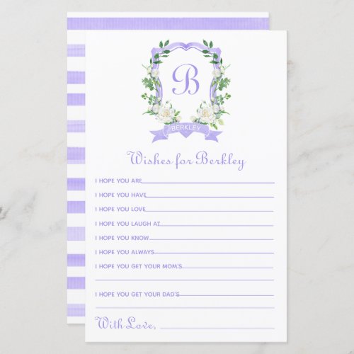 Purple Floral Crest Wishes for Baby