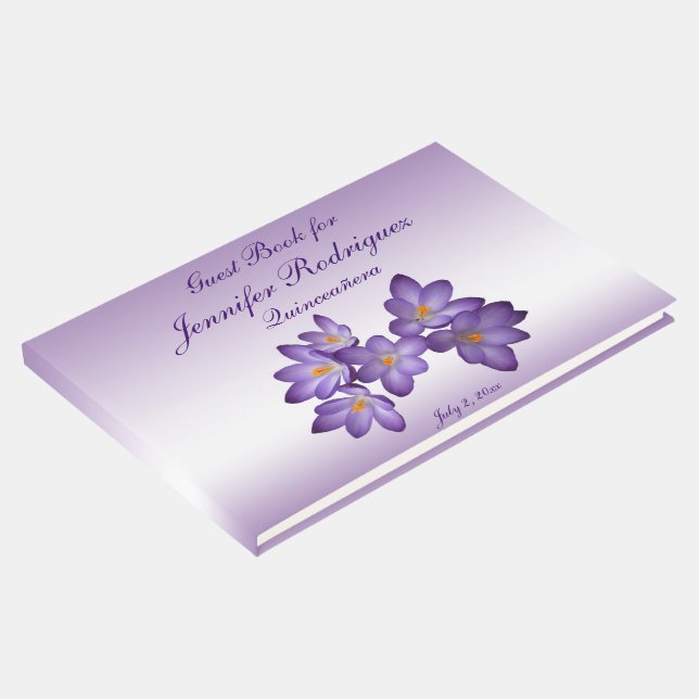 Purple Floral Crocus Flower Quinceañera Guest Book (Corner)