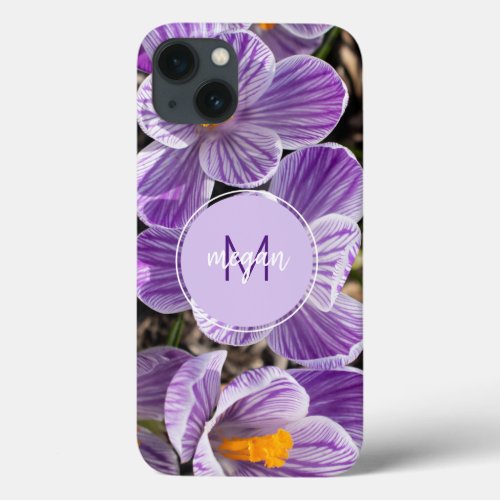 Purple Floral Crocus Photo Monogram iPhone Case