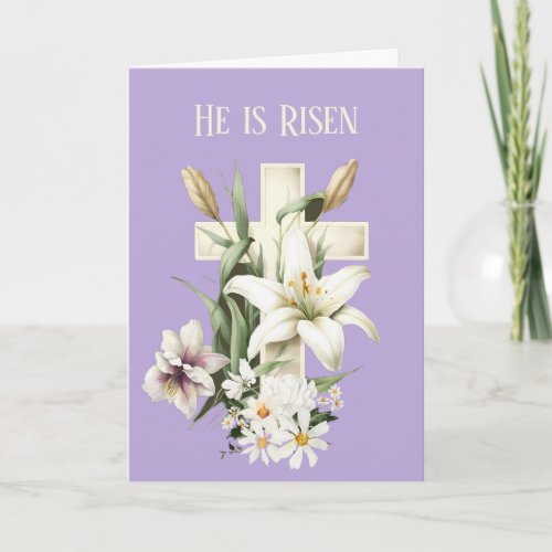 Purple Floral Cross Christian Resurrection Day Holiday Card