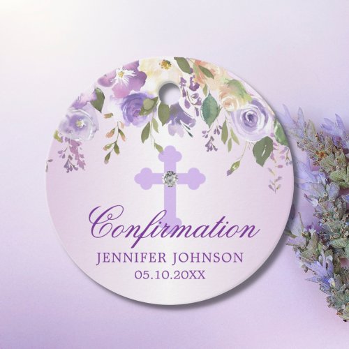 Purple Floral Cross Confirmation Thank You Favor Tags