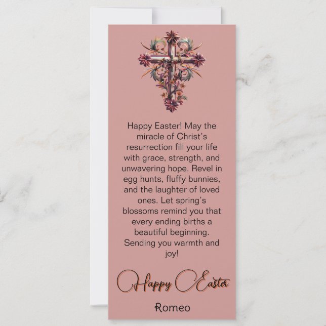 Purple Floral Cross Happy Easter Card (Front)