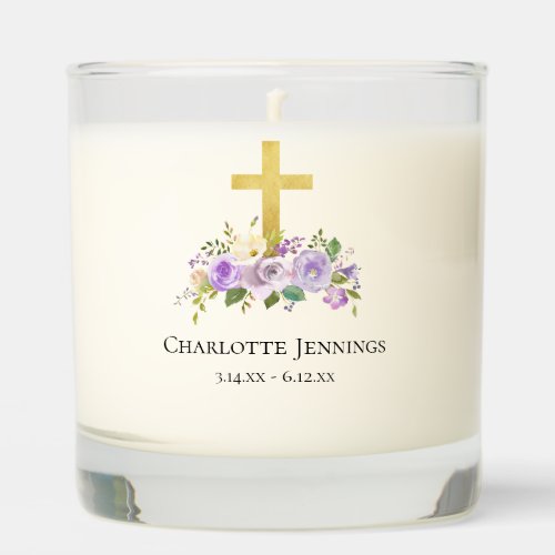 Purple Floral Cross In Memory Funeral Scented Candle