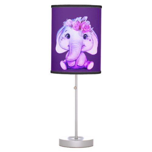 Purple Floral Crown Elephant Table Lamp