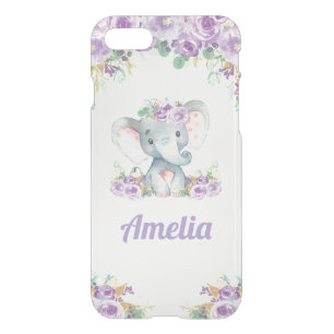 Purple Floral Cute Baby Elephant Jungle Animals iPhone SE/8/7 Case