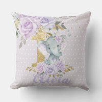 Purple Floral Cute Elephant 1st Birthday Keepsake 
