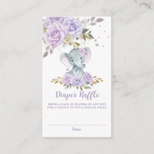 Purple Floral Cute Elephant Baby Diaper Raffle  Enclosure Card