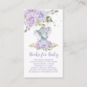 Purple Floral Cute Elephant Books for Baby Enclosure Card