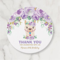 Purple Floral Cute Llama Birthday Girl Thank You Favor Tags