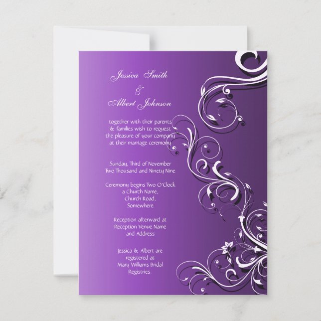 Purple Floral Cute Swirls Wedding Invitation (Front)