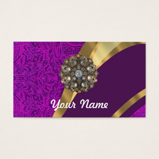 Customizable Purple floral damask  gold swirl business cards