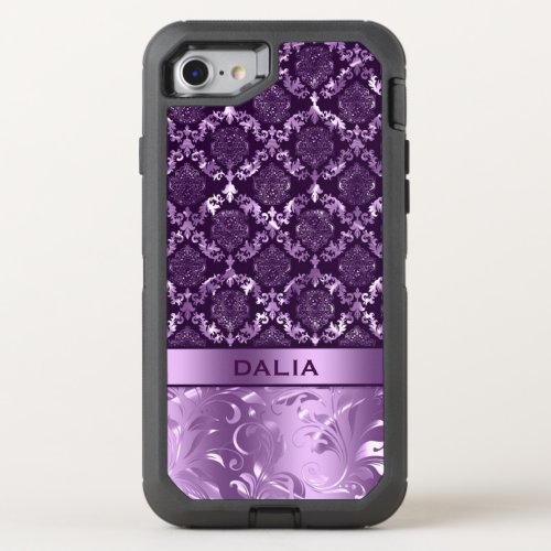 Purple Floral Damask Metallic Texture OtterBox Defender iPhone SE87 Case