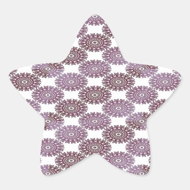 Purple floral damask on white star sticker (Front)