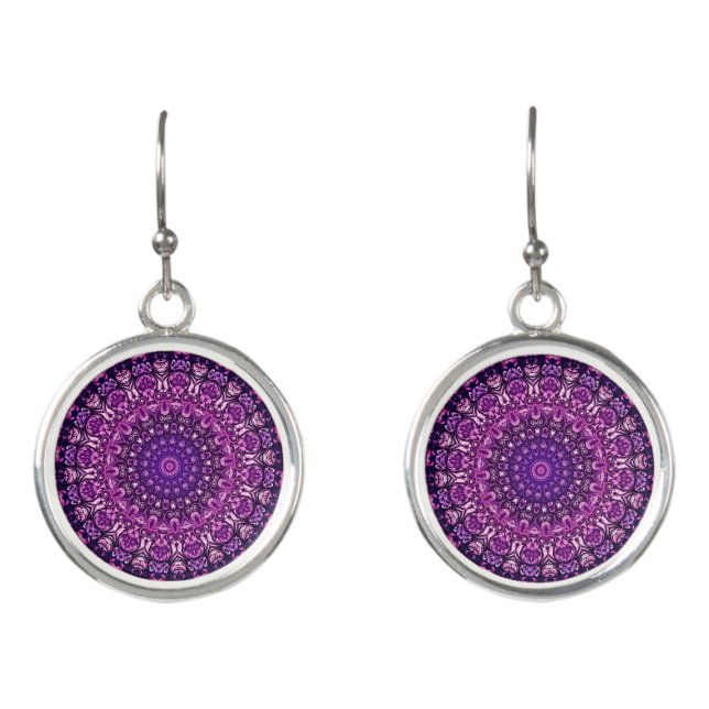 Purple Floral Damask Pattern   Earrings (Front)