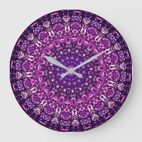 Purple Floral Damask Pattern  Large Clock