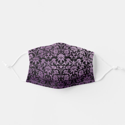 Purple Floral Damask Pattern on Black Adult Cloth Face Mask