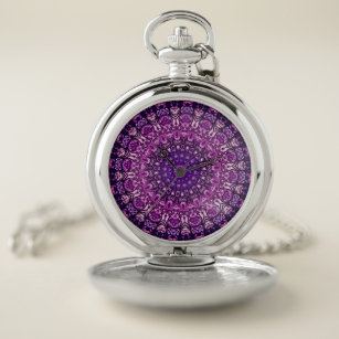 Purple Floral Damask Pattern  Pocket Watch