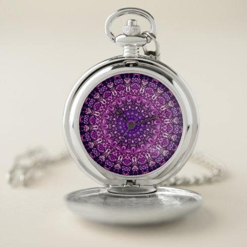 Purple Floral Damask Pattern  Pocket Watch