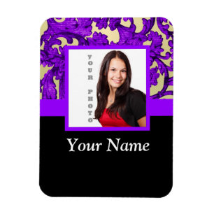 Purple floral damask photo template magnet