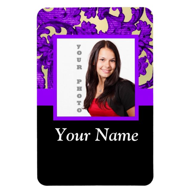 Purple floral damask photo template magnet (Vertical)