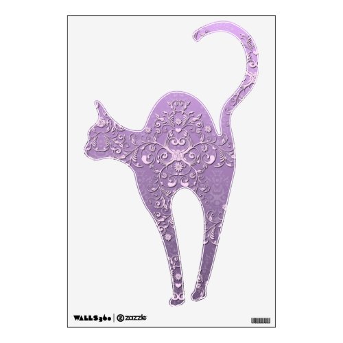 Purple Floral Damask Unique Cat Wall Decal