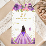 Purple Floral Dark Skin Girl Happy Birthday Gift Tags<br><div class="desc">This elegant and glamorous happy birthday gift tag can be personalized with a name. The design features a beautiful princess with dark hair and dark skin in a purple ball gown. The text combines handwritten script and modern sans serif fonts for a classy and sophisticated look. The floral arrangements, butterflies...</div>