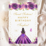 Purple Floral Dark Skin Girl Sweet Sixteen Card<br><div class="desc">This elegant and glamorous sweet sixteen birthday card can be personalized with a name or title such as daughter, granddaughter, niece, friend etc. The design features a beautiful princess with dark hair and dark skin in a dark purple ball gown. The text combines handwritten script and modern sans serif fonts...</div>