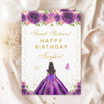 Purple Floral Dark Skin Girl Sweet Sixteen Card<br><div class="desc">This elegant and glamorous sweet sixteen birthday card can be personalized with a name or title such as daughter, granddaughter, niece, friend etc. The design features a beautiful princess with dark hair and dark skin in a dark purple ball gown. The text combines handwritten script and modern sans serif fonts...</div>