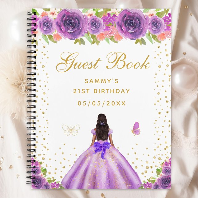 Purple Floral Dark Skin Princess Guest Book (Creator Uploaded)