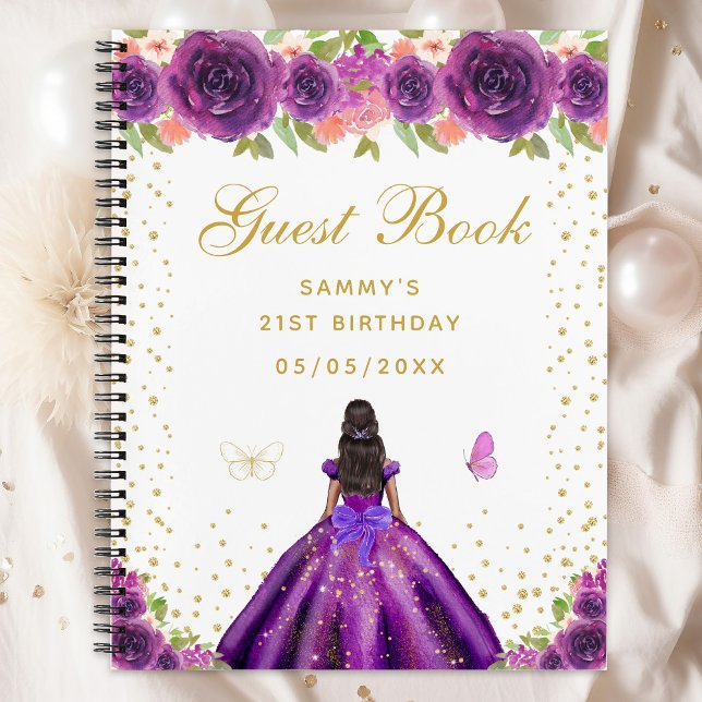 Purple Floral Dark Skin Princess Guest Book (Creator Uploaded)