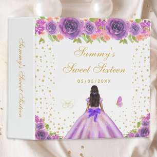 Purple Floral Dark Skin Princess Sweet Sixteen 3 Ring Binder