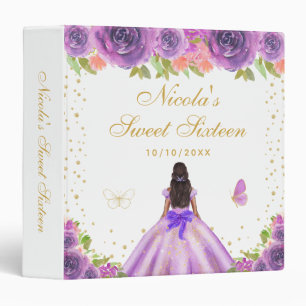 Purple Floral Dark Skin Princess Sweet Sixteen 3 Ring Binder