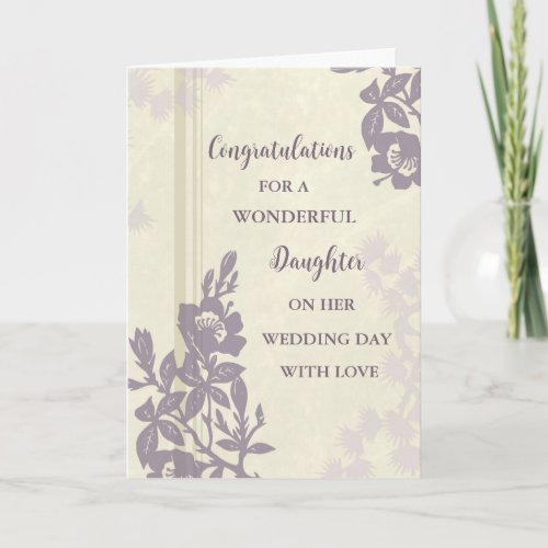 Purple Floral Daughter Wedding Day Congratulations Card