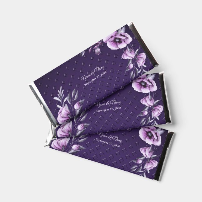 Purple Floral Decorative Hershey Bar Favors (Front)