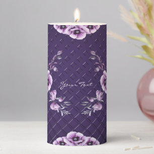 Purple Floral Decorative Pattern Pillar Candle