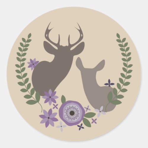 Purple Floral Deer Sticker