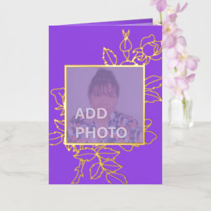 Purple Floral Design Photo Gold Foil Card