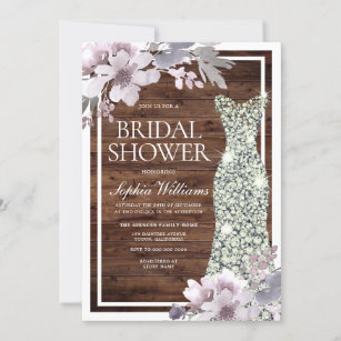 Purple Floral Diamond Dress Rustic Bridal Shower Invitation